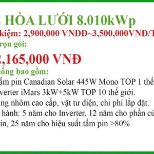 Hệ thống điện mặt trời hòa lưới 8.010KWp
